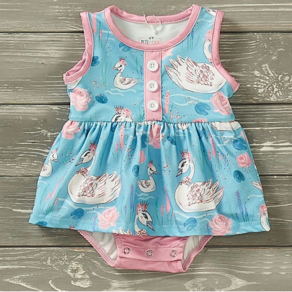 Blue and Pink Swan Baby Dress